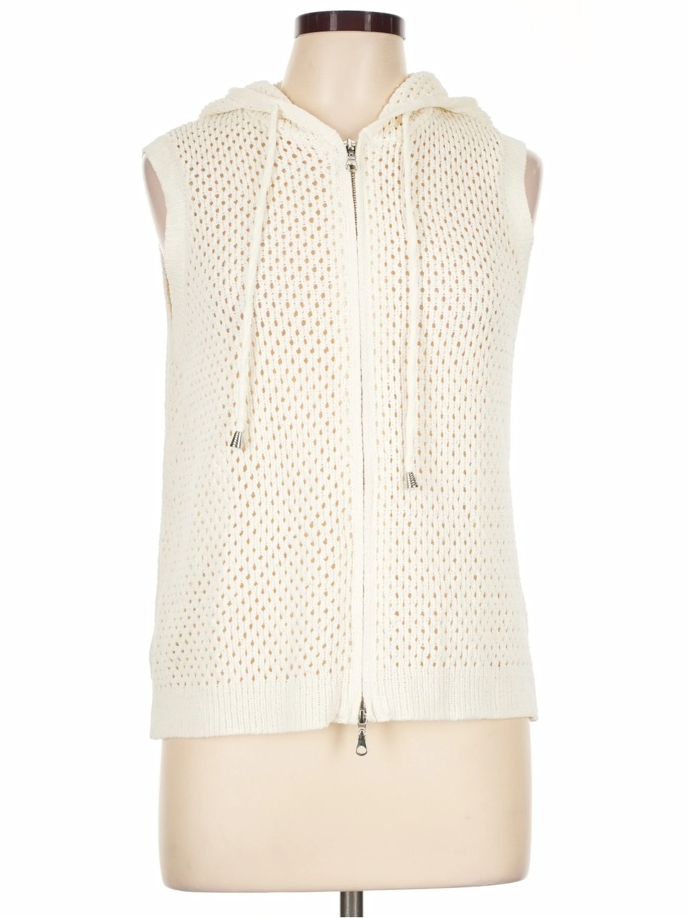 Artelier Nicole Miller Sleeveless Zip Hoodie
Knit Sweater Vest in Cream